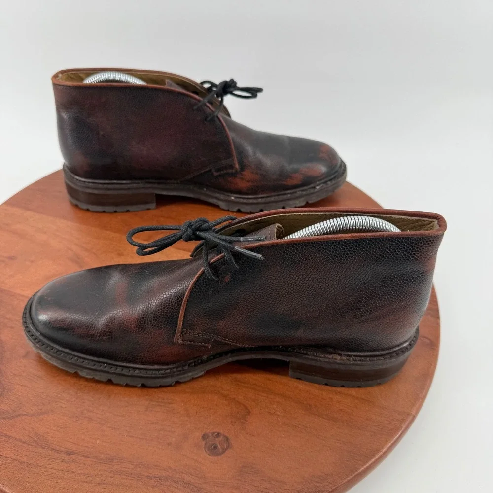 Frye John Addison Mens 8.5 D Dark Brown Pebbled Leather Chukka Lug Boots 4001